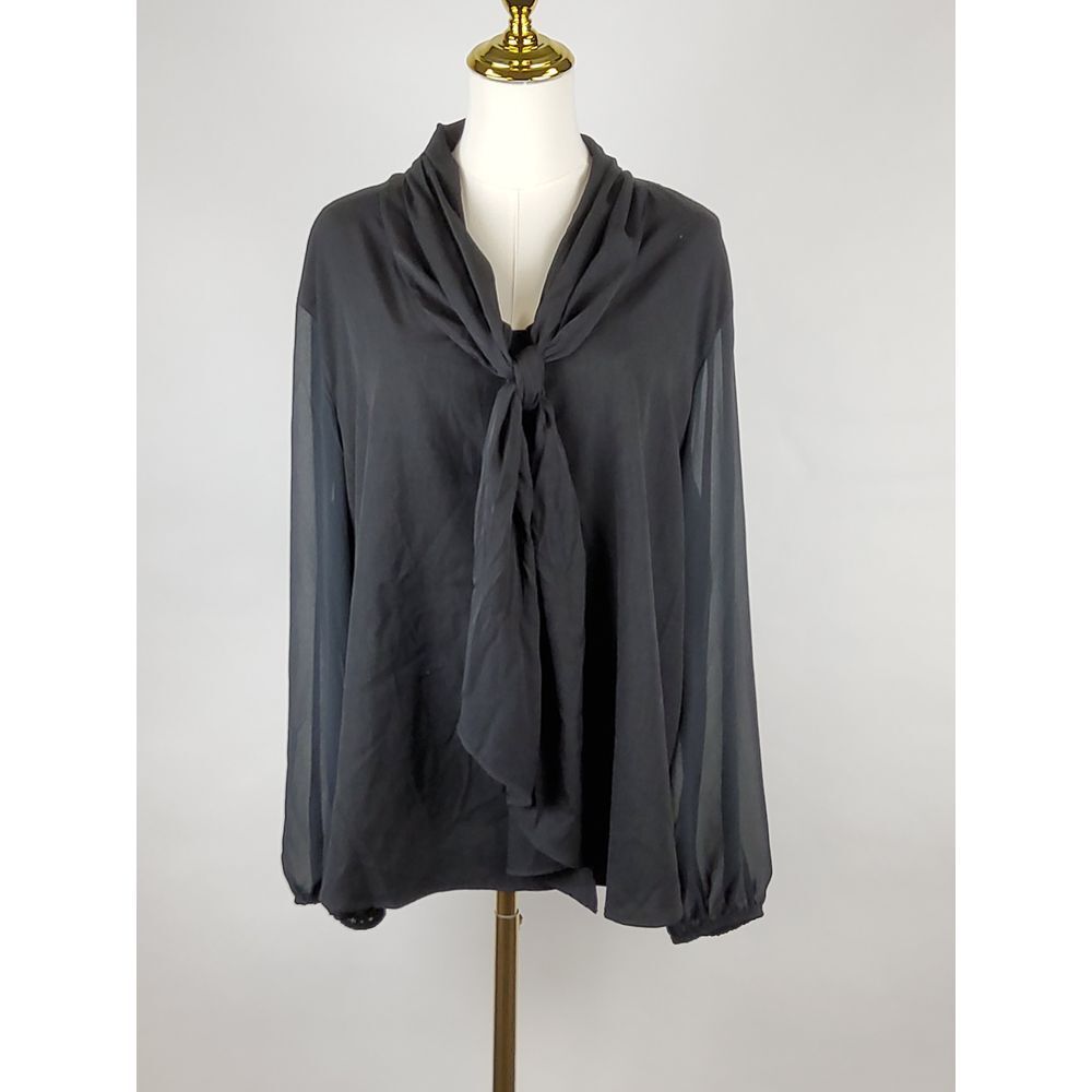 bar III Top Womens XXL Black Tie-Neck Sheer Long Sleeve Career Blouse Casual NWT - Picture 2 of 8